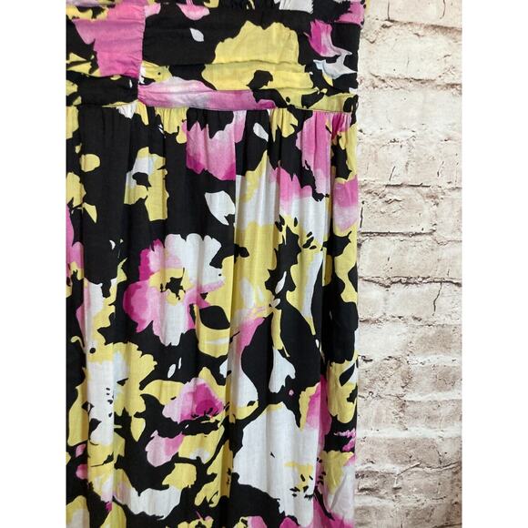 Old Navy Maxi Dress Womens 12 Black Pink Watercolor Floral Full Length Flowy Zip - Picture 4 of 16